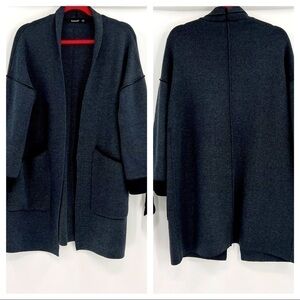 Solutions Navy / Black Long Cardigan Sweater open Front Size S Oversized